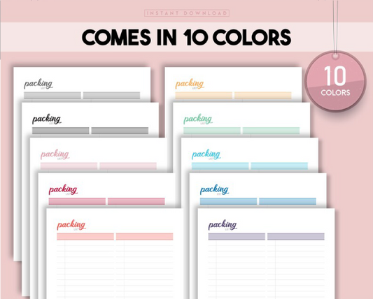 10 Colors Packing List, Packing Template, Travel Packing List, Vacation Packing, Cruise Packing List, Family Packing List, Wedding Packing List - SUSAN SHOP