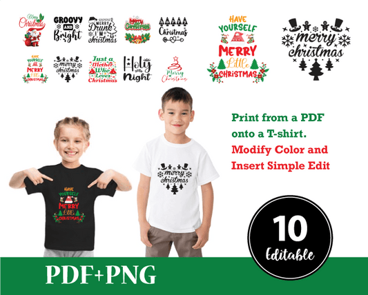 10 Christmas Printable PNG, 4500x5400 Pixel, PDF Merry Christmas Quotes PNG Bundle, Christmas Printable Stickers Bundle - SUSAN SHOP